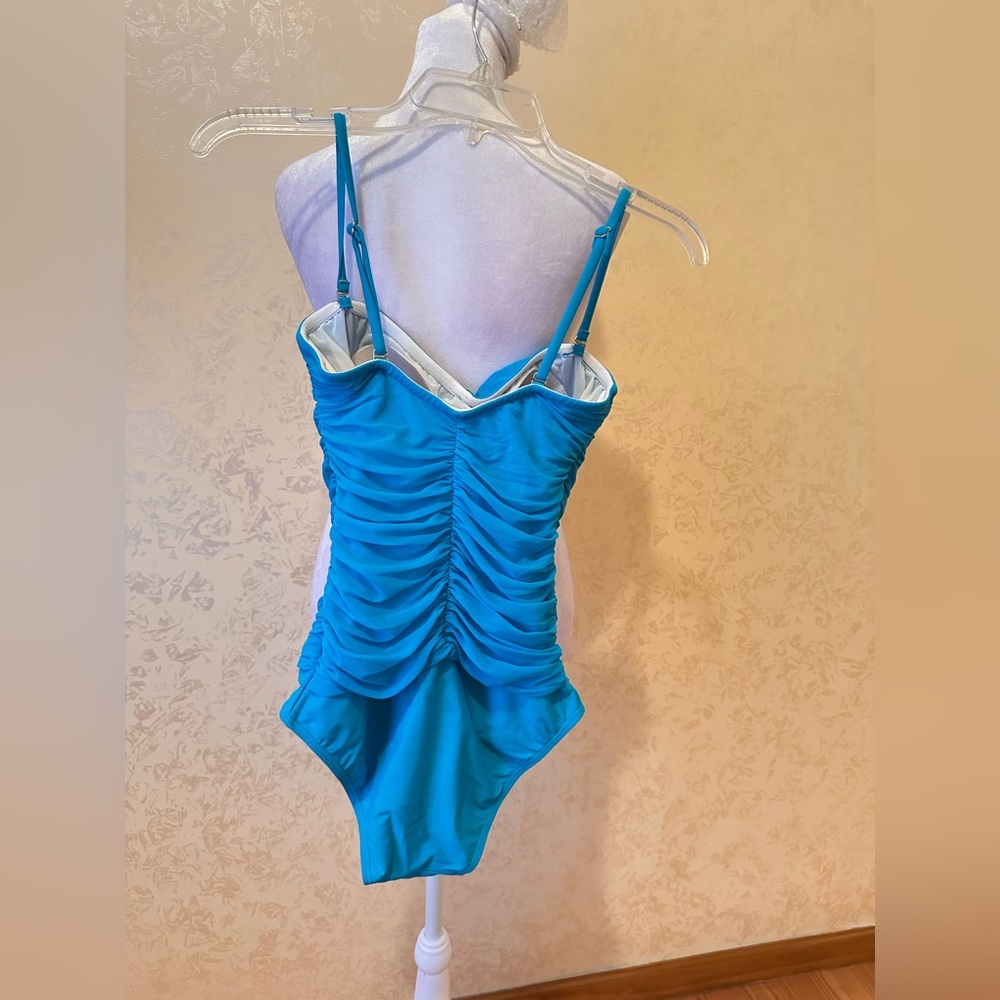 Elegant Teal Ruffled One-Piece Swimsuit - Picture 2 of 5